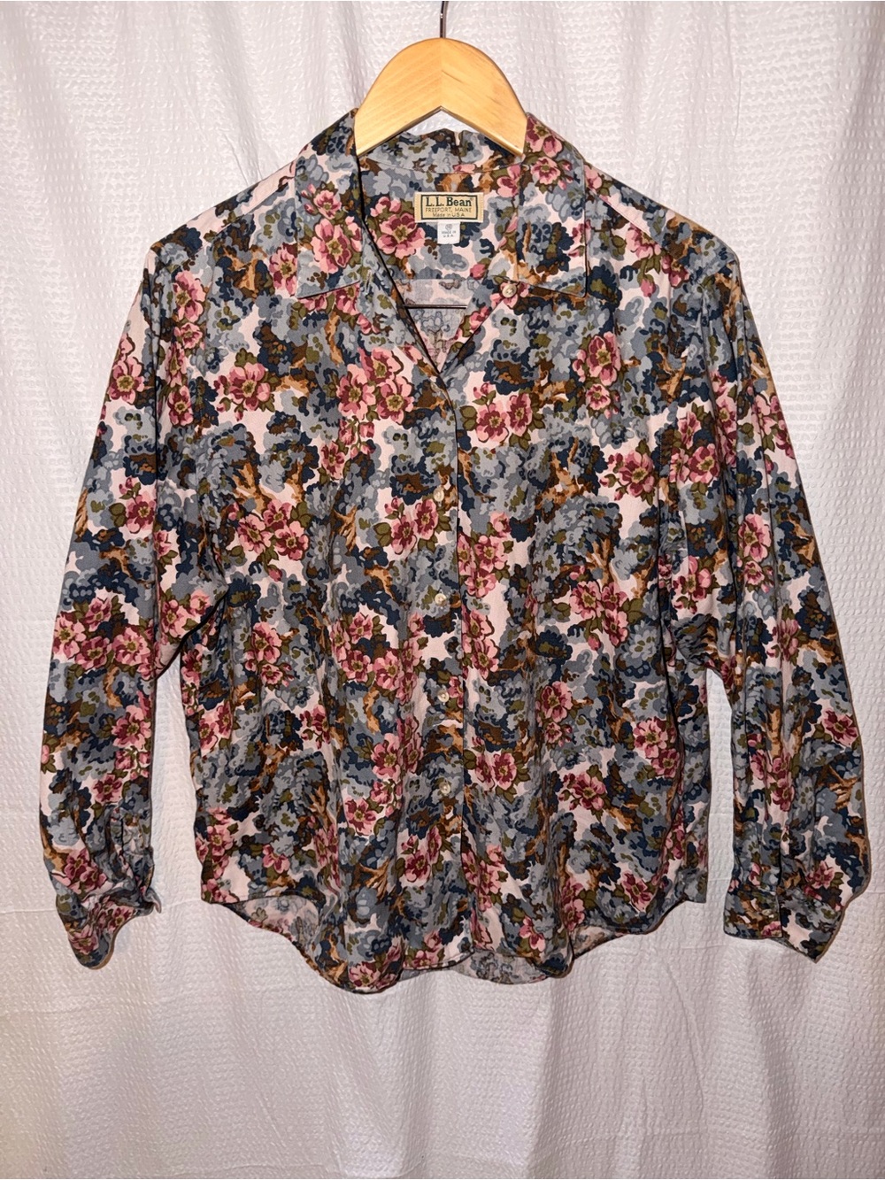 VTG L.L. Bean Cotton Floral Button Up Shirt Size 18 Cottagecore Preppy
